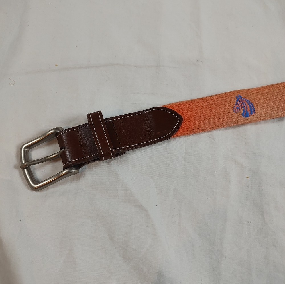 Peter Millar Horse Embroidered Gold Belt 40 Leather Ends - Picture 2 of 12